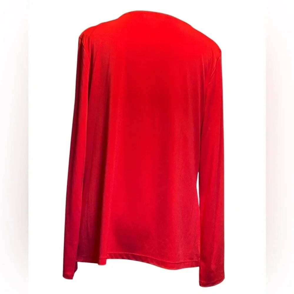 Liz Claiborne festive red top size XL with bejeweled collar - Picture 4 of 7